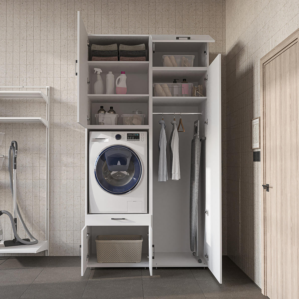 WASCHMASCHINENSCHRANK Serie 3 127cm Breit, 240cm Hoch - Weiß, Holzwerkstoff (127/240/67cm)