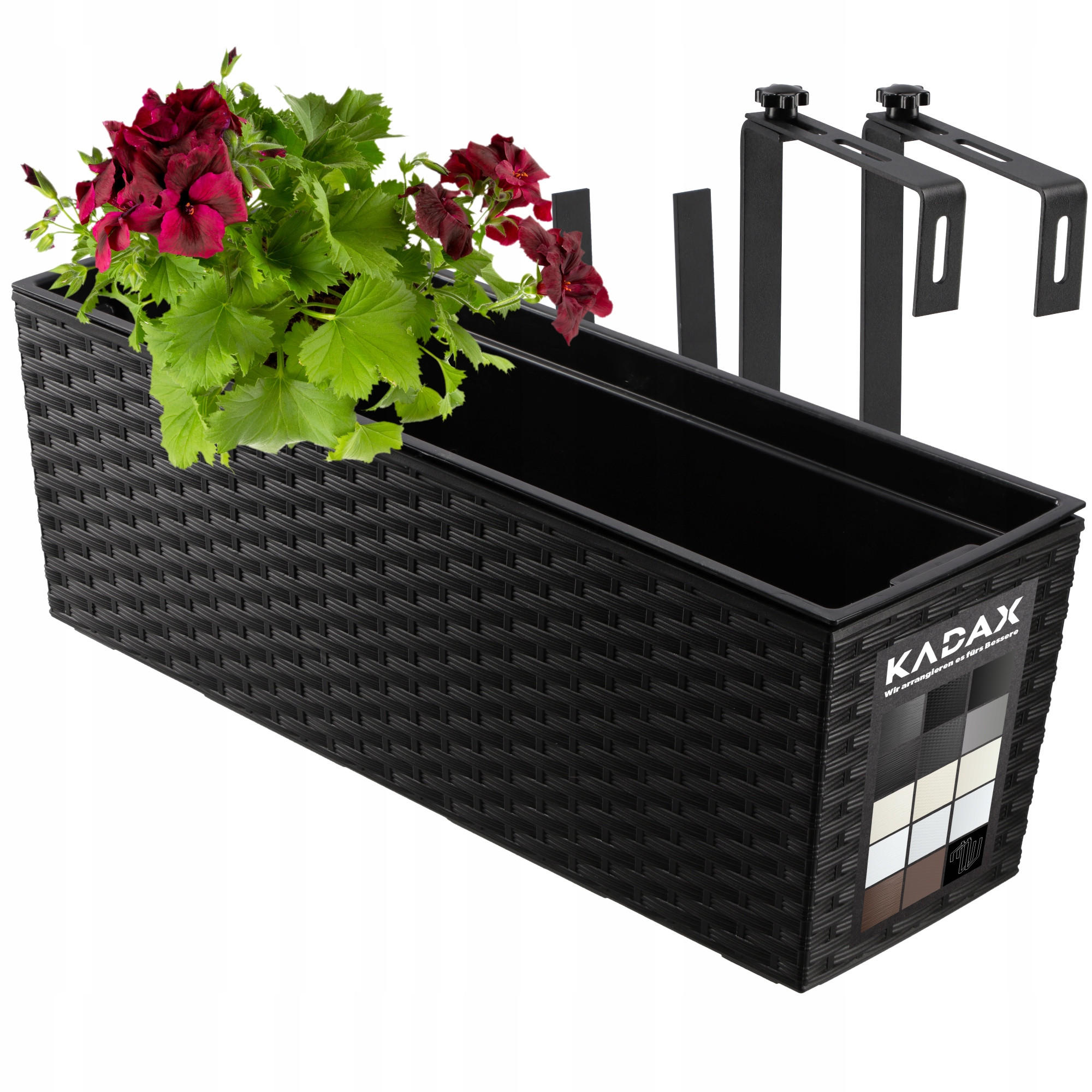 BLUMENKASTEN mit Einsatz und 2 Griffe 56 cm, Schwarz - Schwarz, Kunststoff (18/56cm) - KADAX