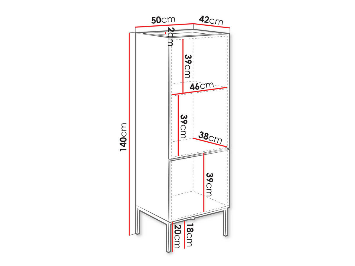 KOMMODE Como 50 2D - Kaschmir/Schwarz, Holzwerkstoff/Metall (50/140/42cm) - MIRJAN24