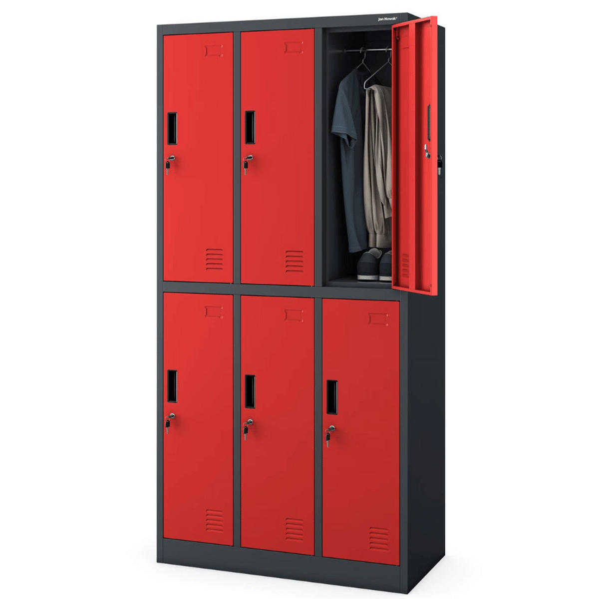 UMKLEIDESCHRANK Spind TOKIO 6 Abteile 185x90x45cm Anthrazit-Rot - Anthrazit, Metall (90/185/45cm) - DELUKE