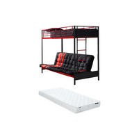 HOCHBETT mit Schlafsofa mit Matratze + Futonmatratze - 90 x 190 cm - Metall - Rot & Schwarz - MODULO V - Rot/Schwarz, Metall - Vente-Unique
