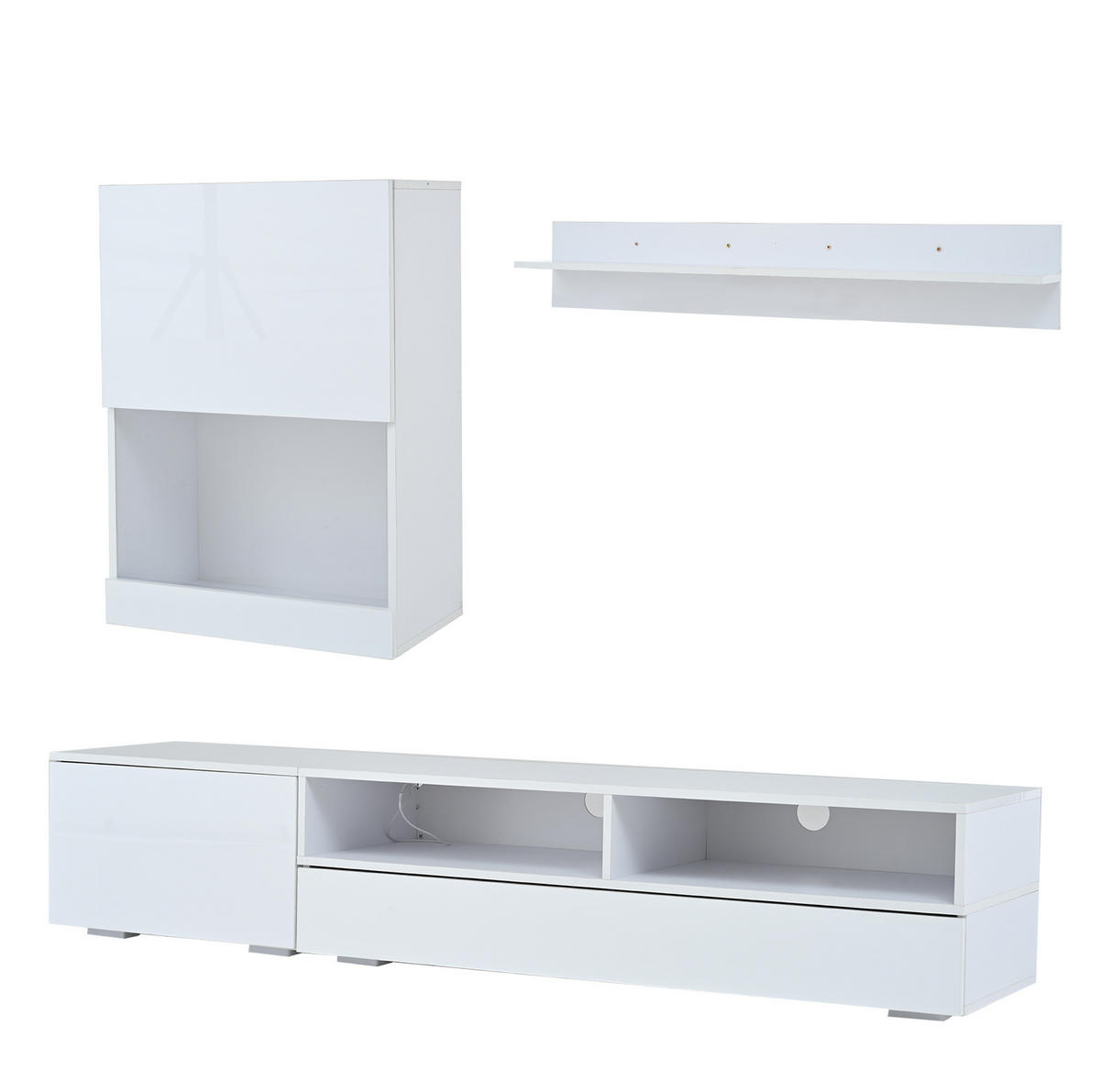 LOWBOARD 175/39/34 cm Weiß aus Spanplatte mit LED - Weiß, Holzwerkstoff (39/34/175cm) - OKMYHOME