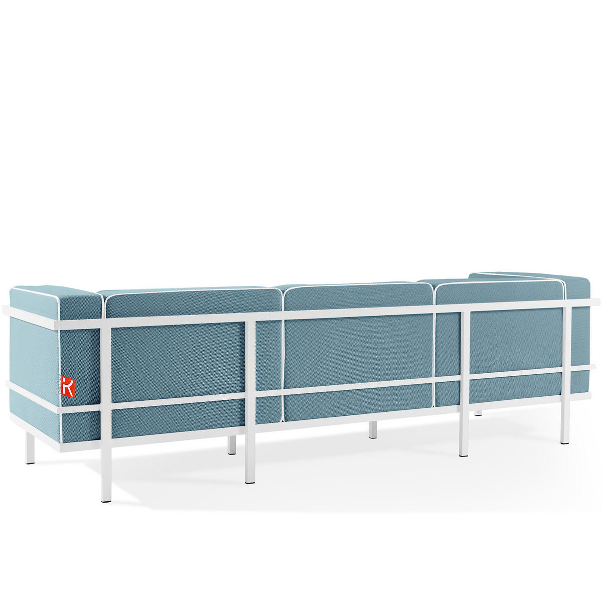 GARTENLOUNGE-SET TRIGLO 1x Tisch, 2x Sessel, 1x Sofa 3-Sitzer, 4-tlg., Modern, Weiß - Blau/Weiß, Glas/Textil - KONSIMO®