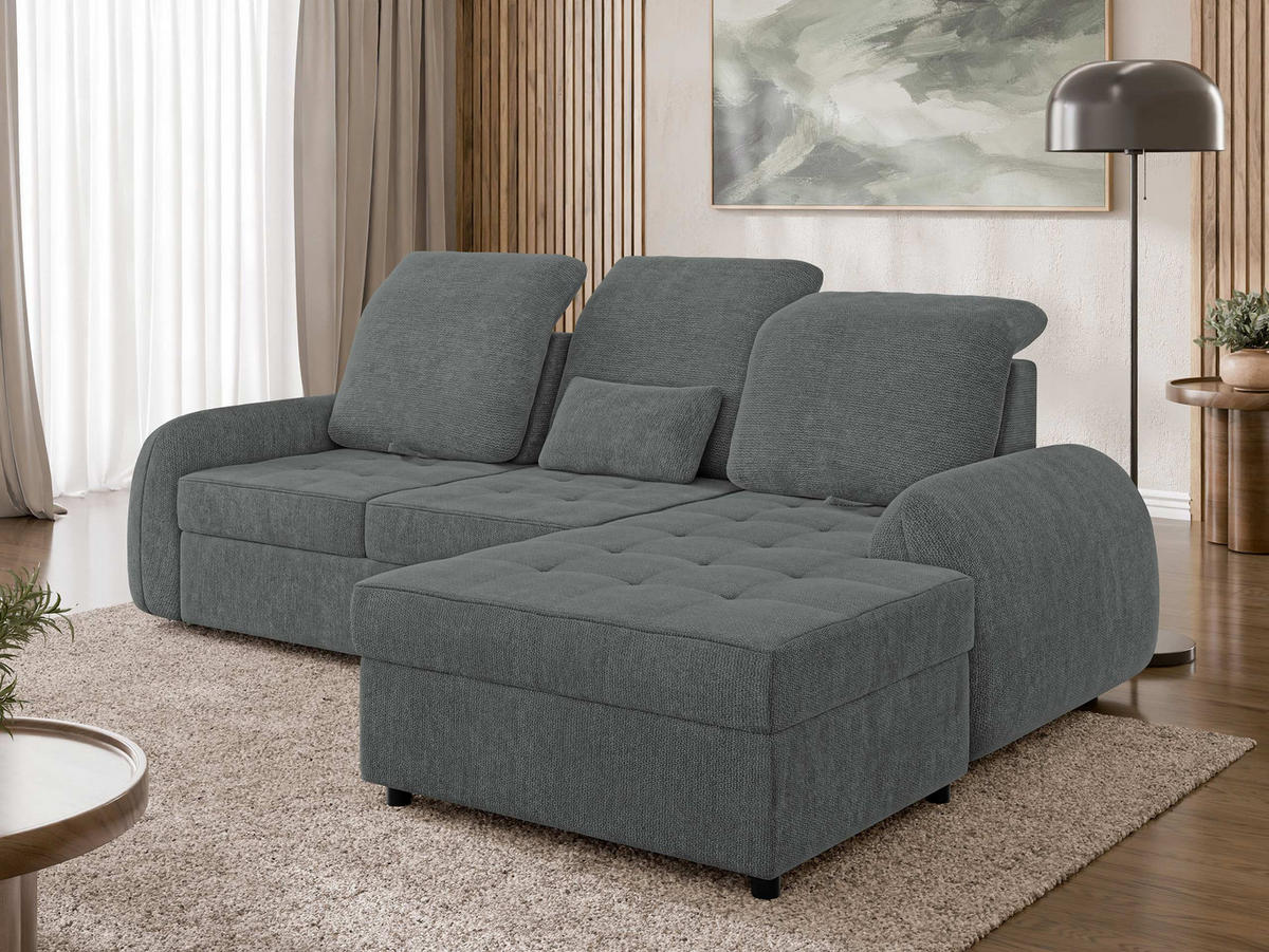 ECKSCHLAFSOFA Soreno, Seite: Rechts - Schwarz/Graphitfarben, Holz/Kunststoff (176/255cm) - MIRJAN24