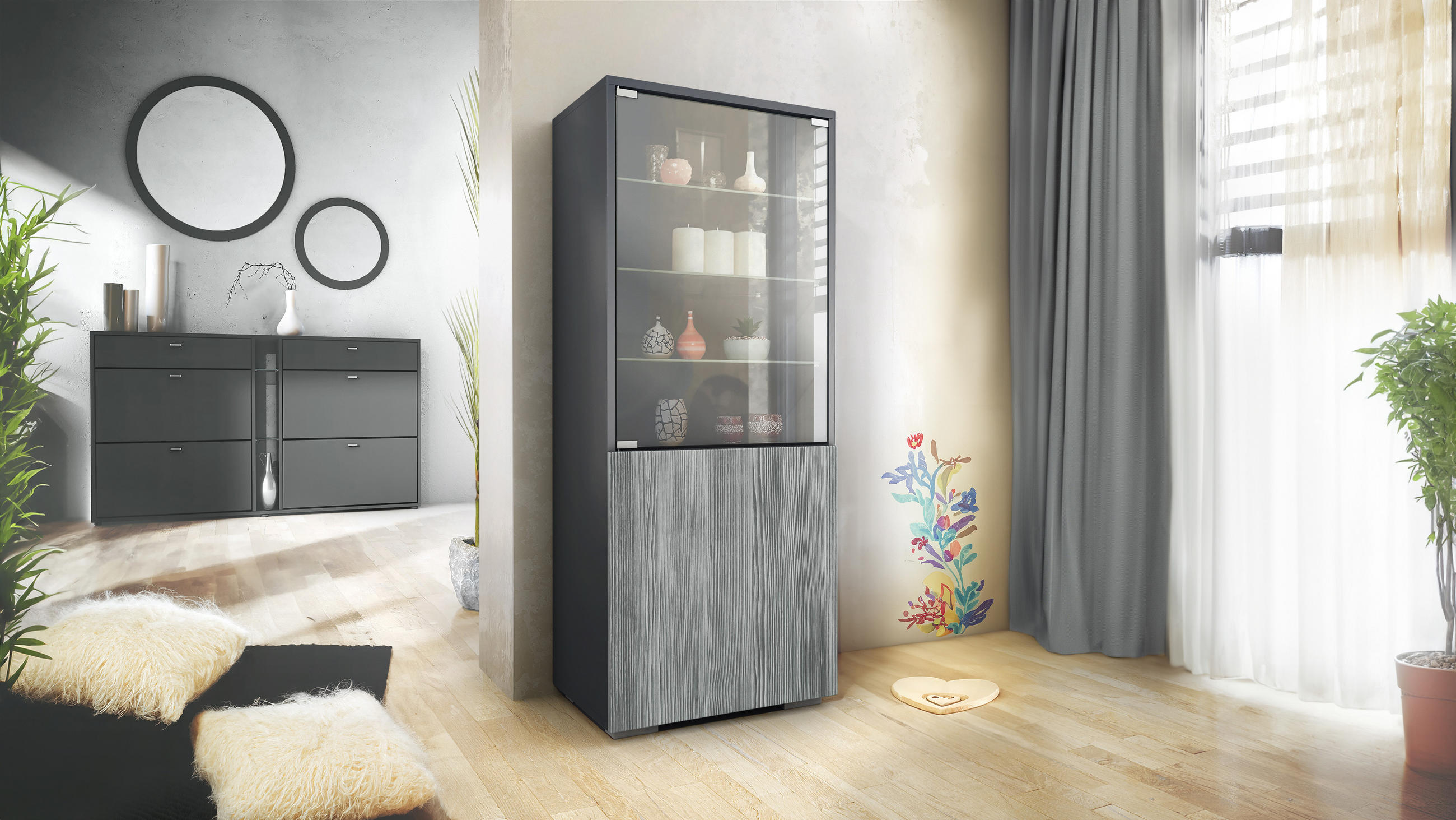 VITRINE Granada Avola-Anthrazit - Anthrazit, Holzwerkstoff (50/122.5/34.5cm) - Vladon