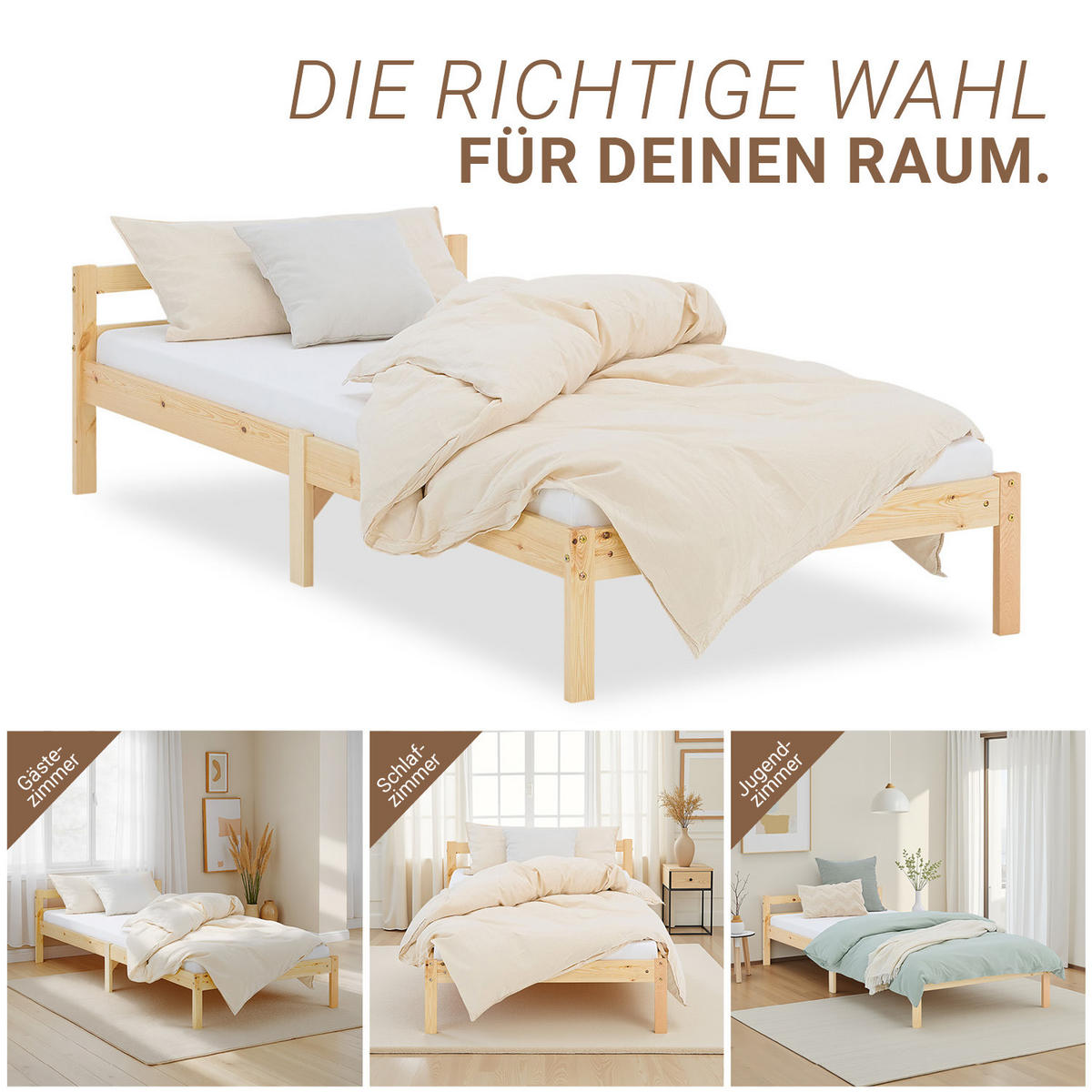 HOLZBETT Natur 90/200 cm mit Lattenrost - Braun, Holz (90/200cm) - Homestyle4u