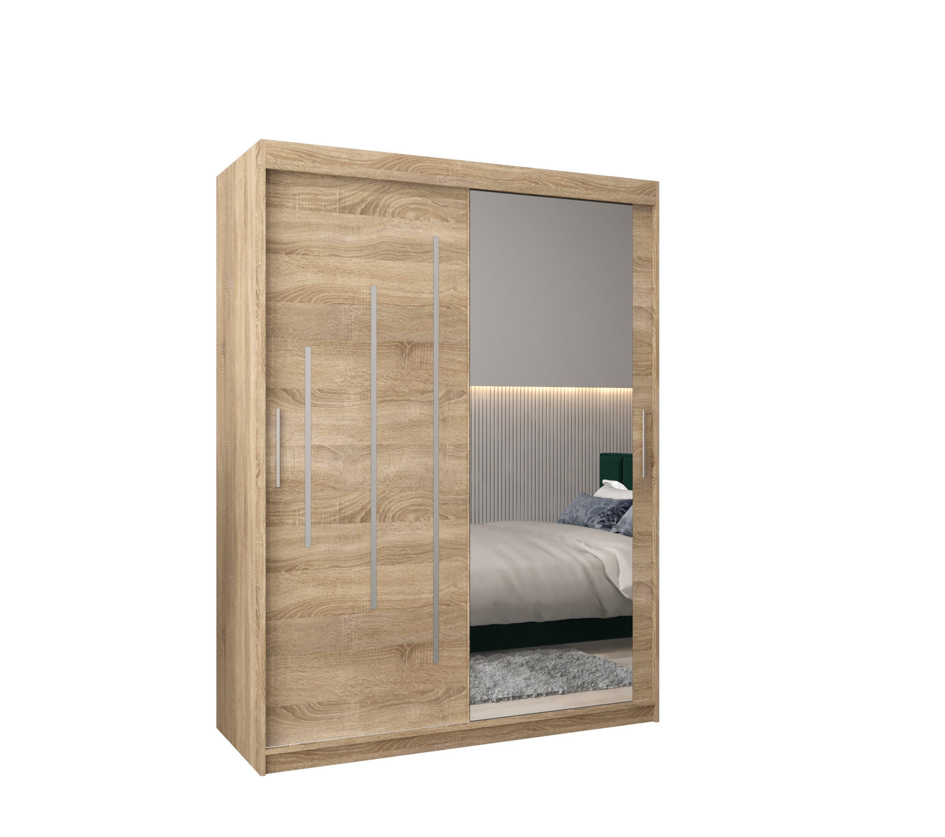 SCHWEBETÜRENSCHRANK 200/150/62 2-türig - Silberfarben/Sonoma Eiche, Holz/Kunststoff (150/200/62cm) - Abiks Möbel
