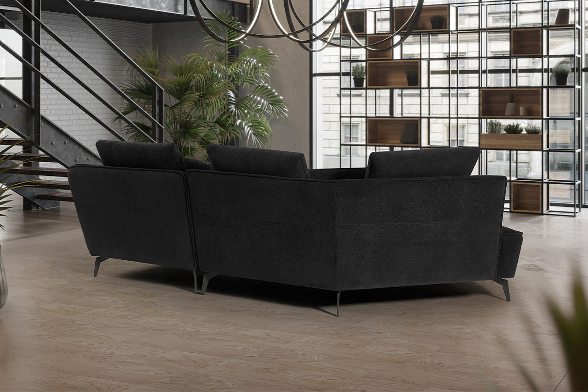 DESIGNSOFA GARBO Schwarz Webstoff - Schwarz, Textil/Metall (280/92/158cm) - KAWOLA