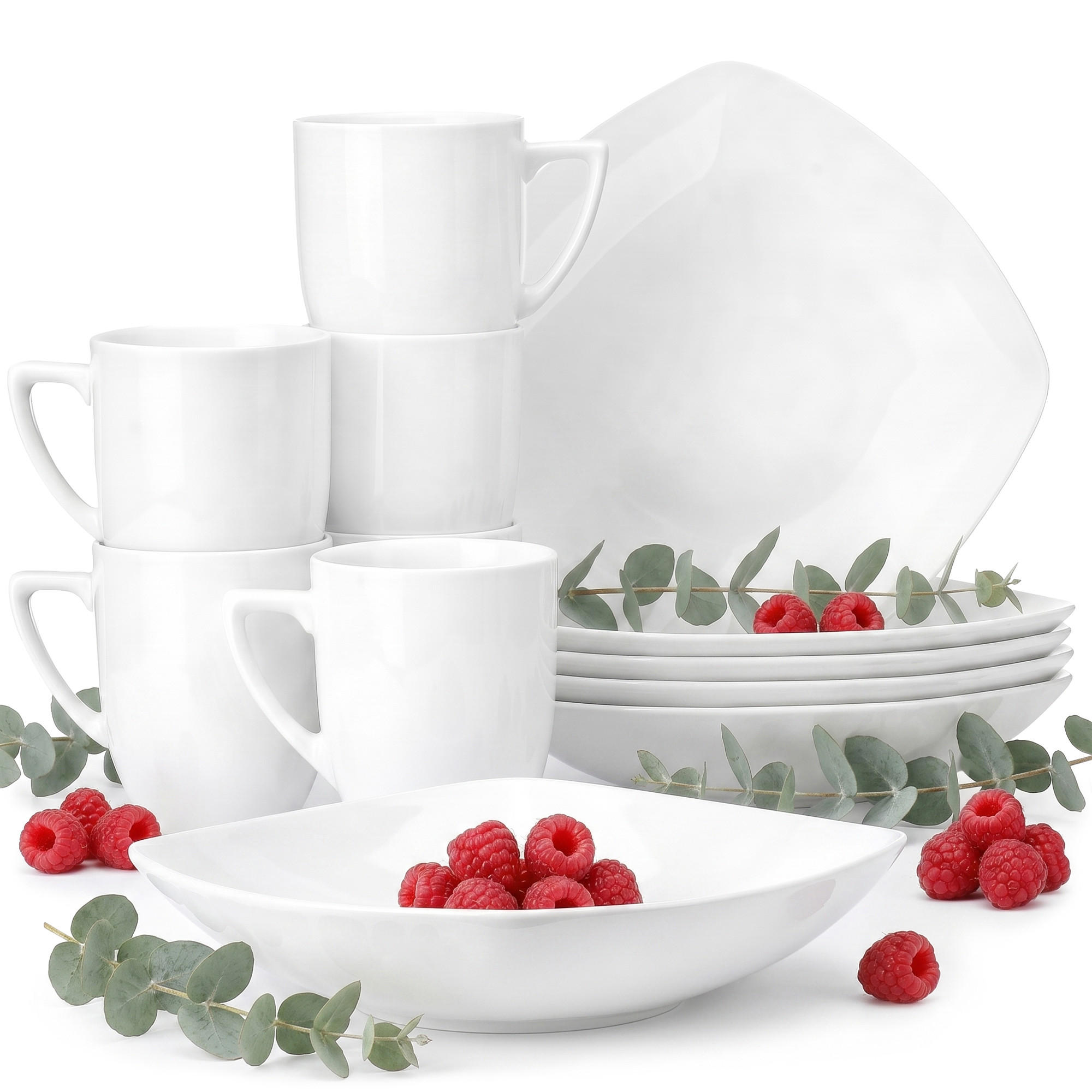 FRÜHSTÜCKS-GESCHIRRSET CARLINA 6-Personen 12-tlg - Weiß, Keramik (20/2/20cm) - KONSIMO®