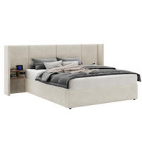 POLSTERBETT 160/200 cm mit USB-A, USB-C, Steckdosen, hydraulischem Stauraum und 2 Nachttischen aus Samt, Beige - Beige, Textil (160/200cm) - Redom