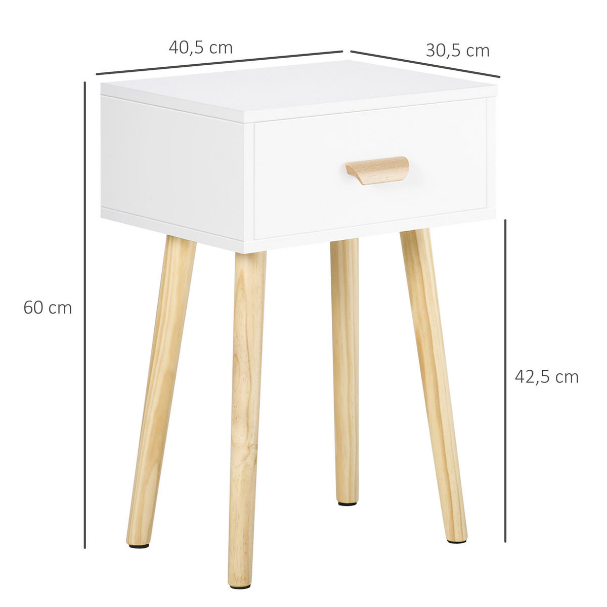 NACHTSCHRANK 2er-Set DE-12959 1 Schublade, skandinavisch Weiß/Naturholz - Weiß, Holzwerkstoff (30.5/60/40.5cm) - ComfortXL