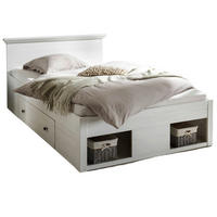 BETT Pinie weiß Liegefläche 140 x 200 cm, Stauraumbett mit Bettschubkasten - Schwarz/Weiß, Holzwerkstoff/Kunststoff (140/200cm) - Furn.Design