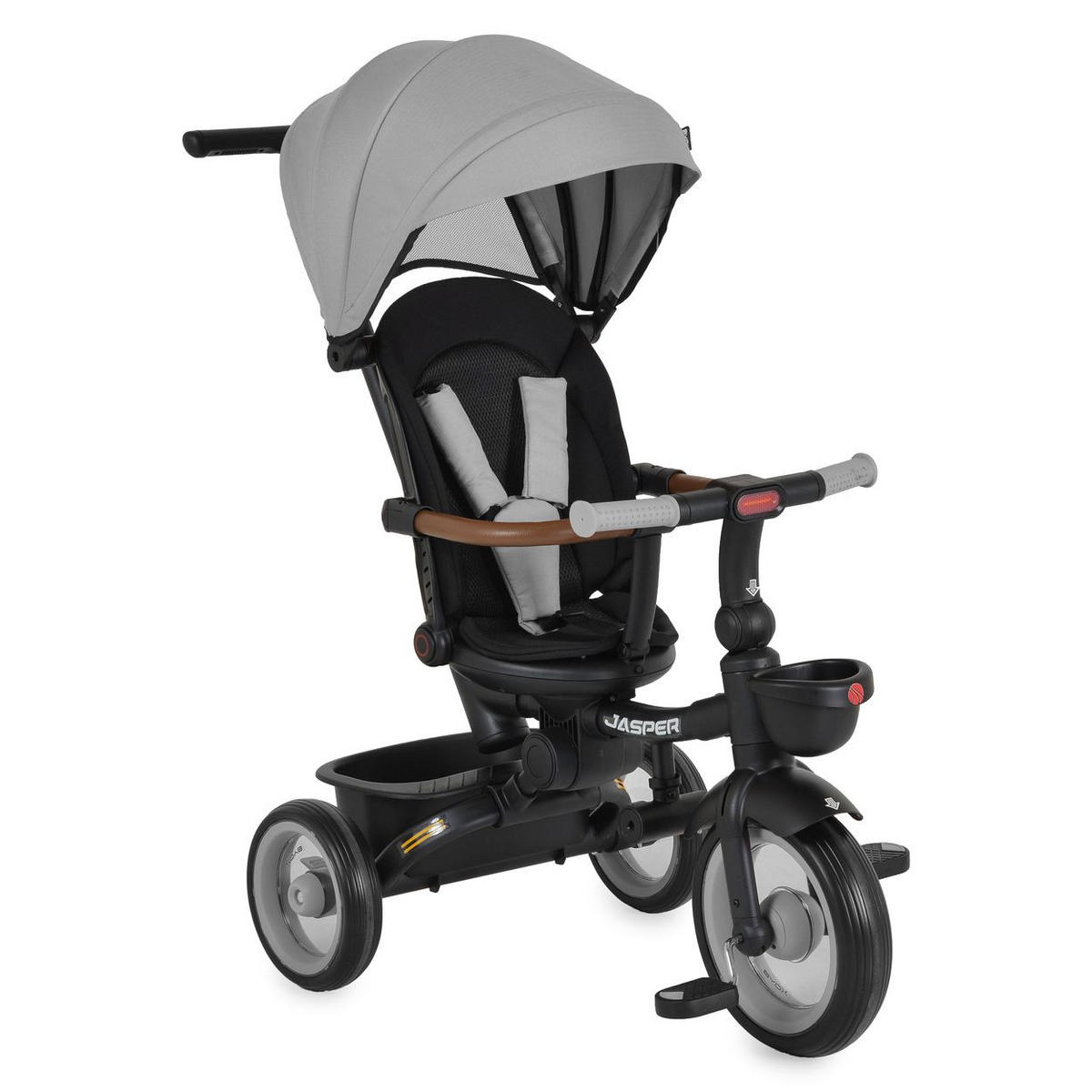 DREIRAD Jasper EVA-Reifen grau klappbar, Sitz drehbar, Hinterradbremse, Körbe - Grau, Metall (72/50/98cm)