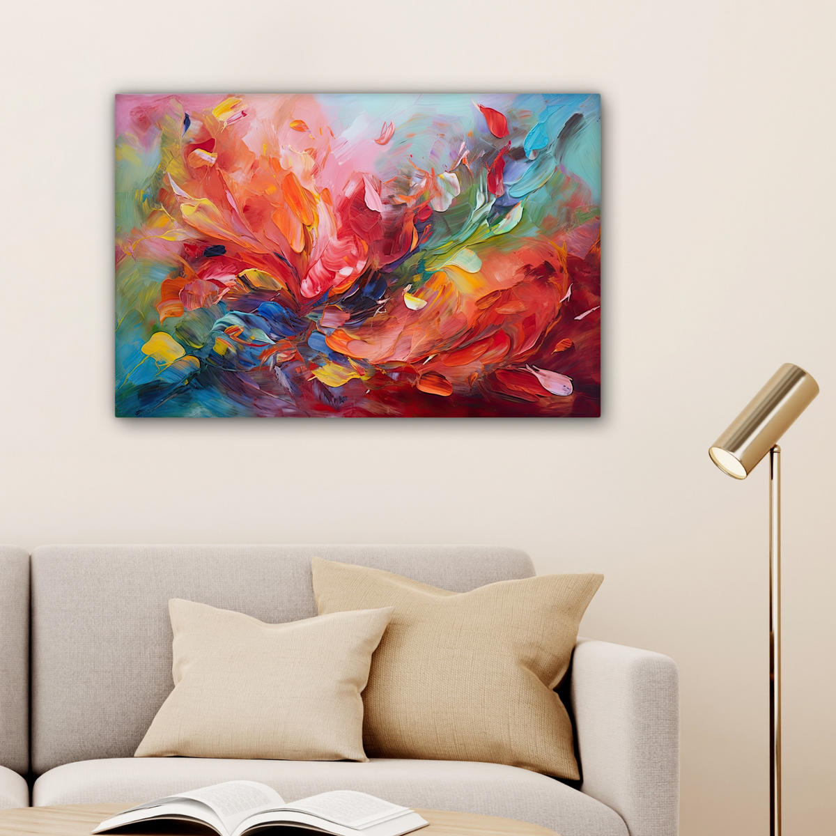 LEINWANDBILD Ölgemälde - Kunst - Abstrakt - Farbenfroh Wanddeko 90x60 cm - Altrosa, Textil (90/60cm) - MuchoWow