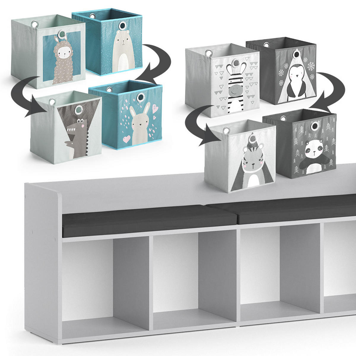 KINDERSITZBANK Luigi Weiß 107.2 x 88.6 cm 4 Fächer, mit Faltboxen grau - Weiß, Holzwerkstoff (107.2/88.6/30.9cm) - Vicco