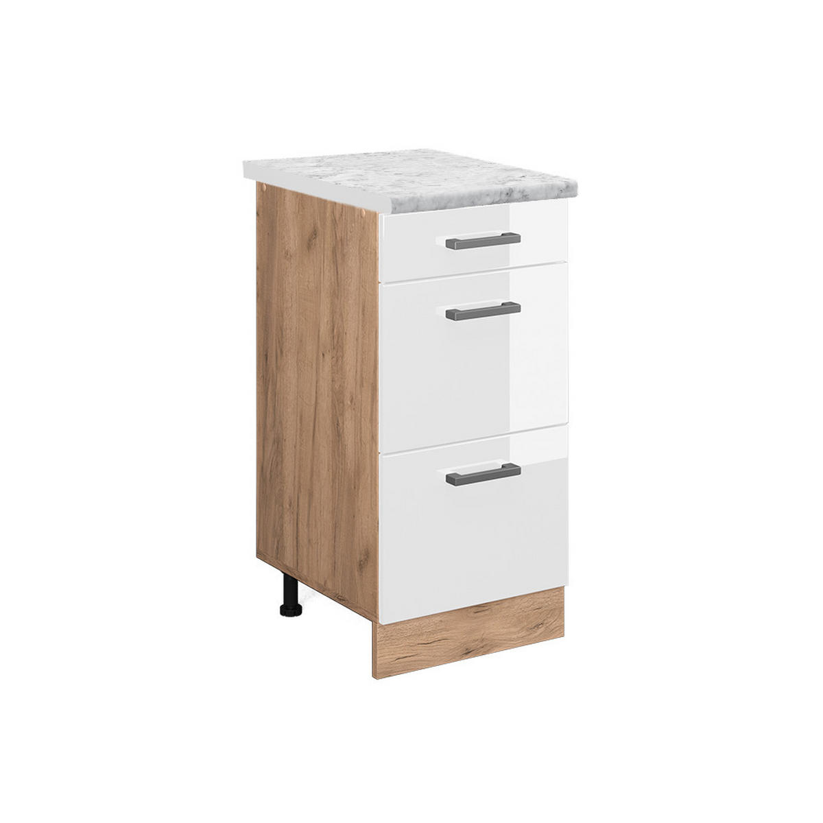 KÜCHENUNTERSCHRANK R-Line Weiß Hochglanz 40 cm AP Marmor - Weiß Hochglanz/Eiche Wotan, Holzwerkstoff (40/81.6/60cm) - Vicco