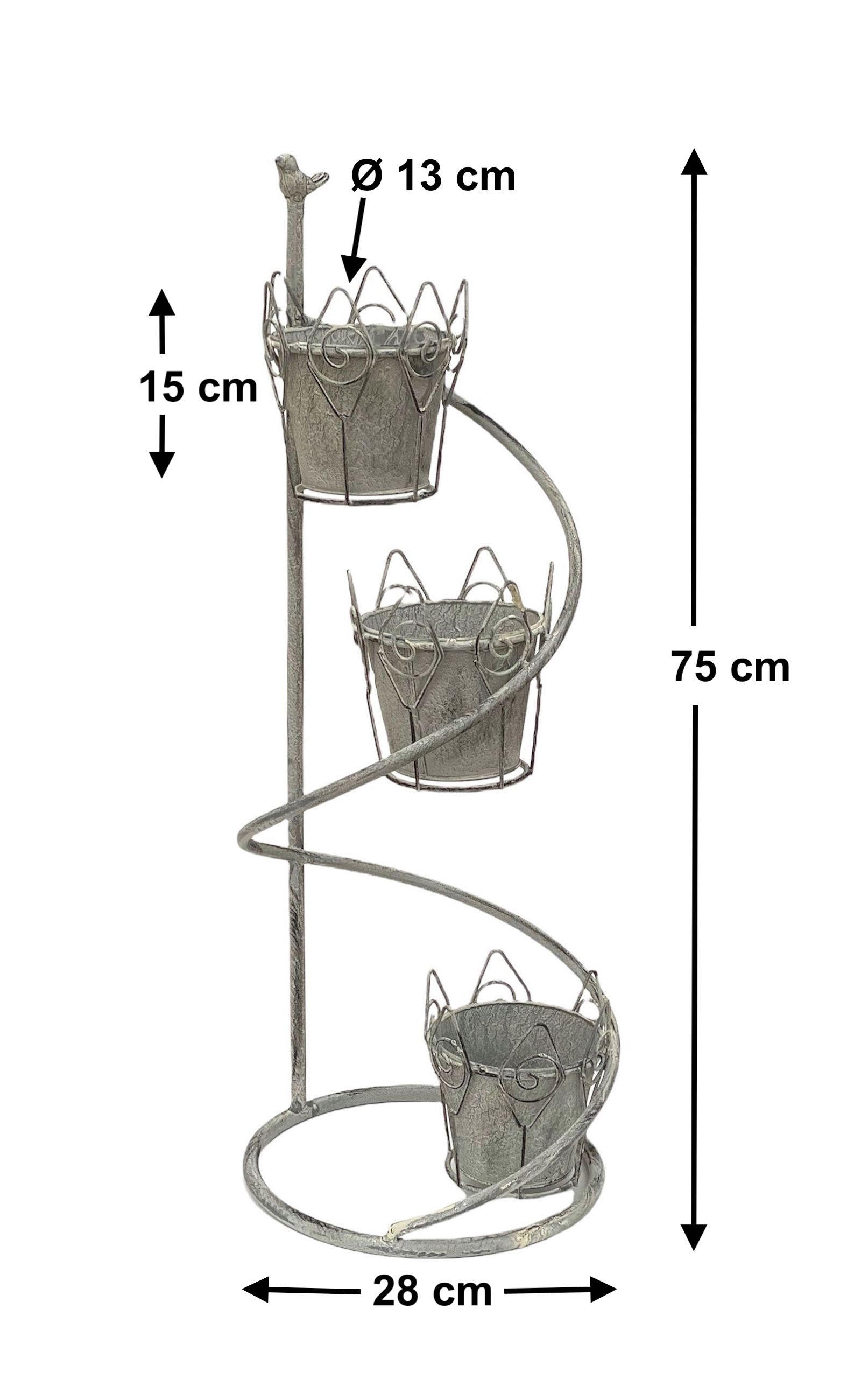 BLUMENTREPPE RUND mit 3 Töpfen Metall Weiß Grau 75 cm 96131 - Grau, Metall (28/75/13cm) - DanDiBo