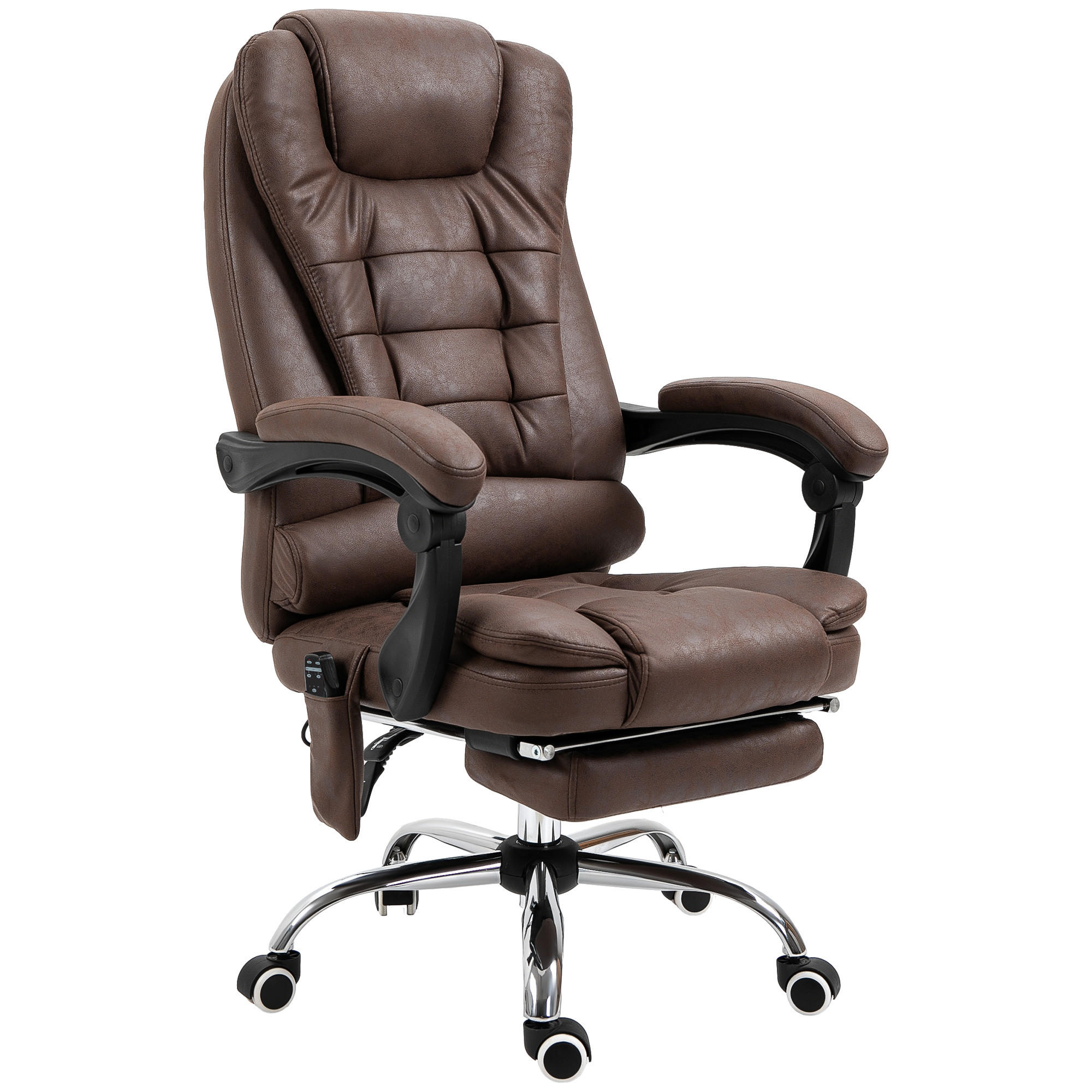 CHEFSESSEL mit Massagefunktion, Ergonomisch Schreibtischstuhl mit Liegefunktion - Silberfarben/Braun, Kunststoff/Textil (70/119/65cm) - Vinsetto