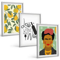 BILDER SET 3er Set - 40x60 cm Silberner Rahmen - Zitronenweinporträt von Frida - Silberfarben, Kunststoff (40/60cm) - TULUP