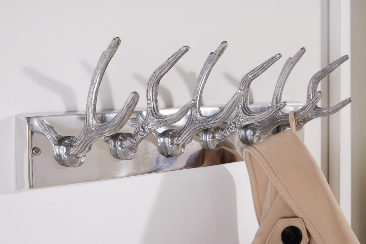 GARDEROBE DEER Metall Silber 50 cm - Silberfarben, Metall (50/15/8cm) - riess-ambiente