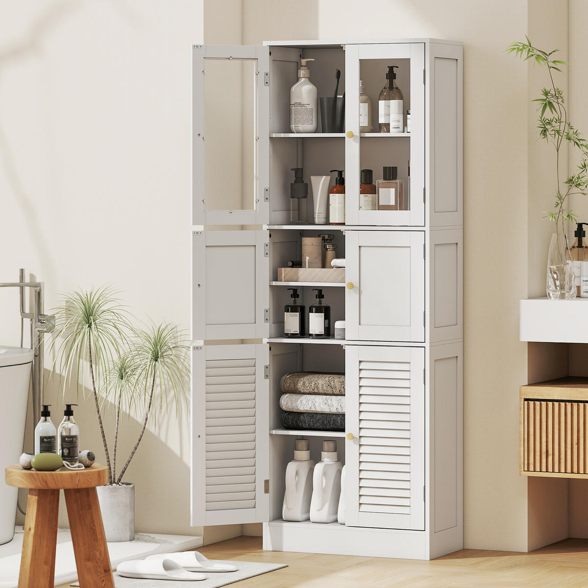 HOCHSCHRANK DE-12547 mit 6 Türen Weiß - Weiß, Holzwerkstoff (30/170/60cm) - ComfortXL