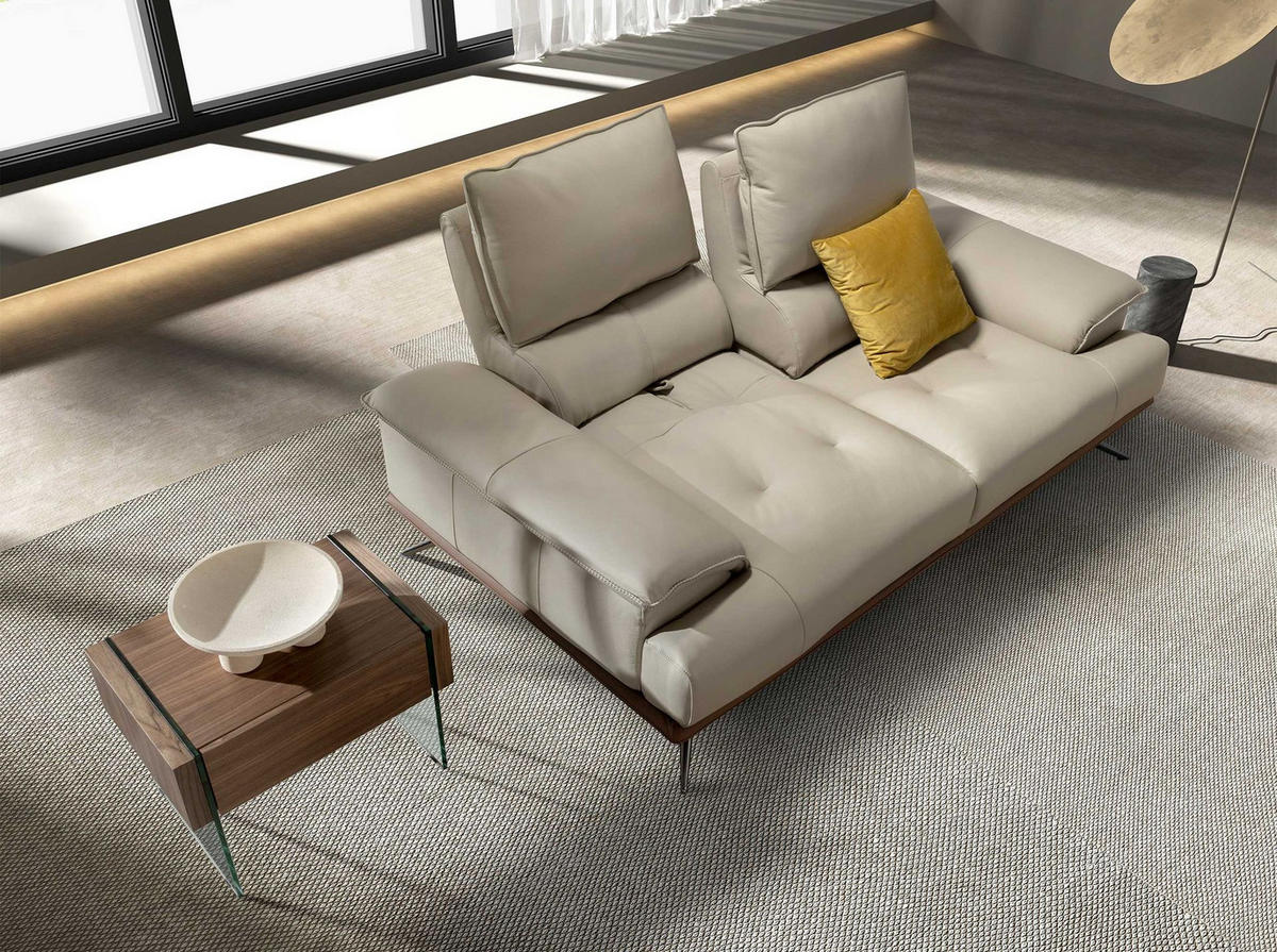 SOFA 2-Sitzer-Sofa aus taupegrauem Leder 200/117/104 cm - Taupe/Chromfarben, Leder/Metall (200/100/117cm) - ANGEL CERDA