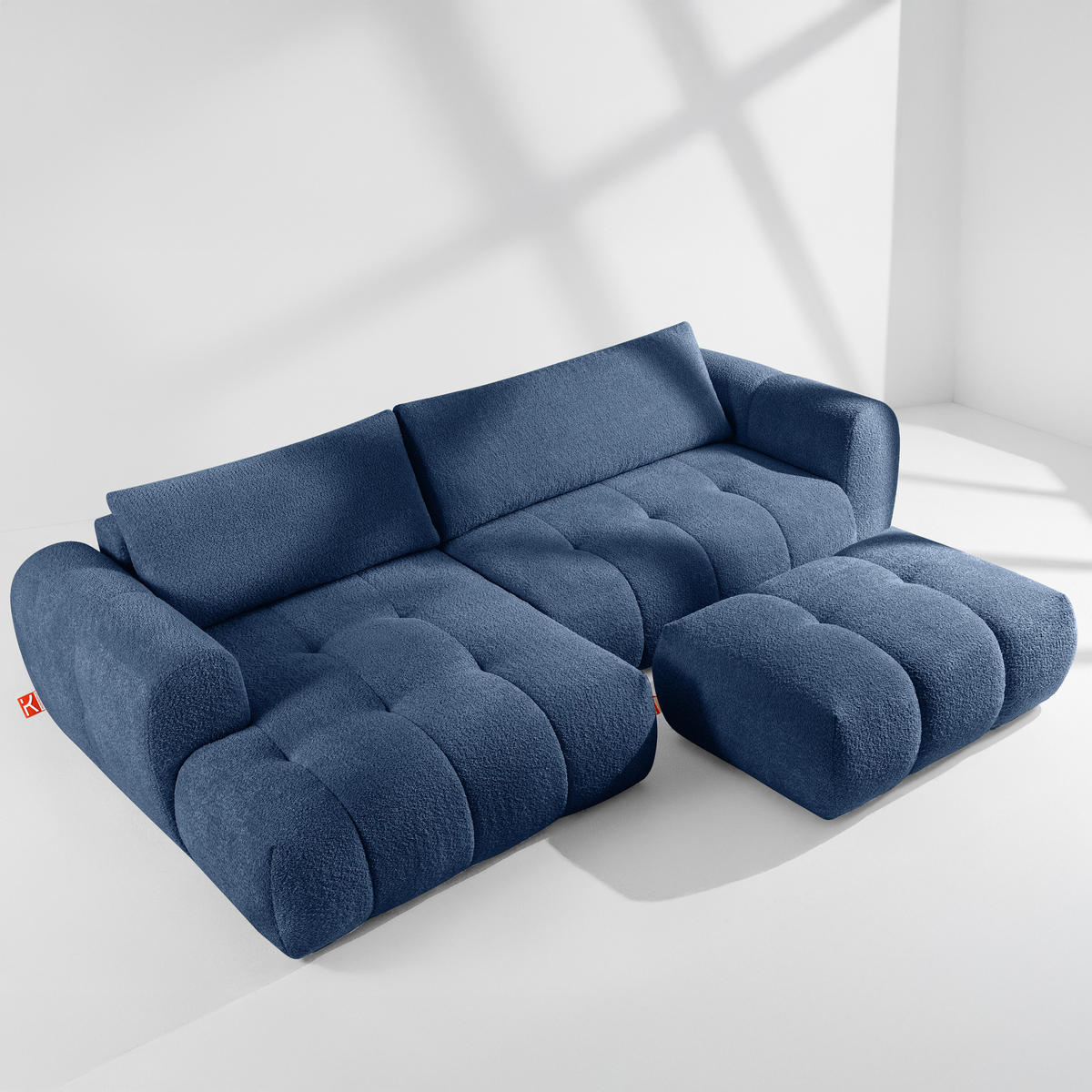 ECKSOFA LINKS LIRA, Dunkelblau, Bouclé - Dunkelblau, Holz/Holzwerkstoff (295/112cm) - KONSIMO®