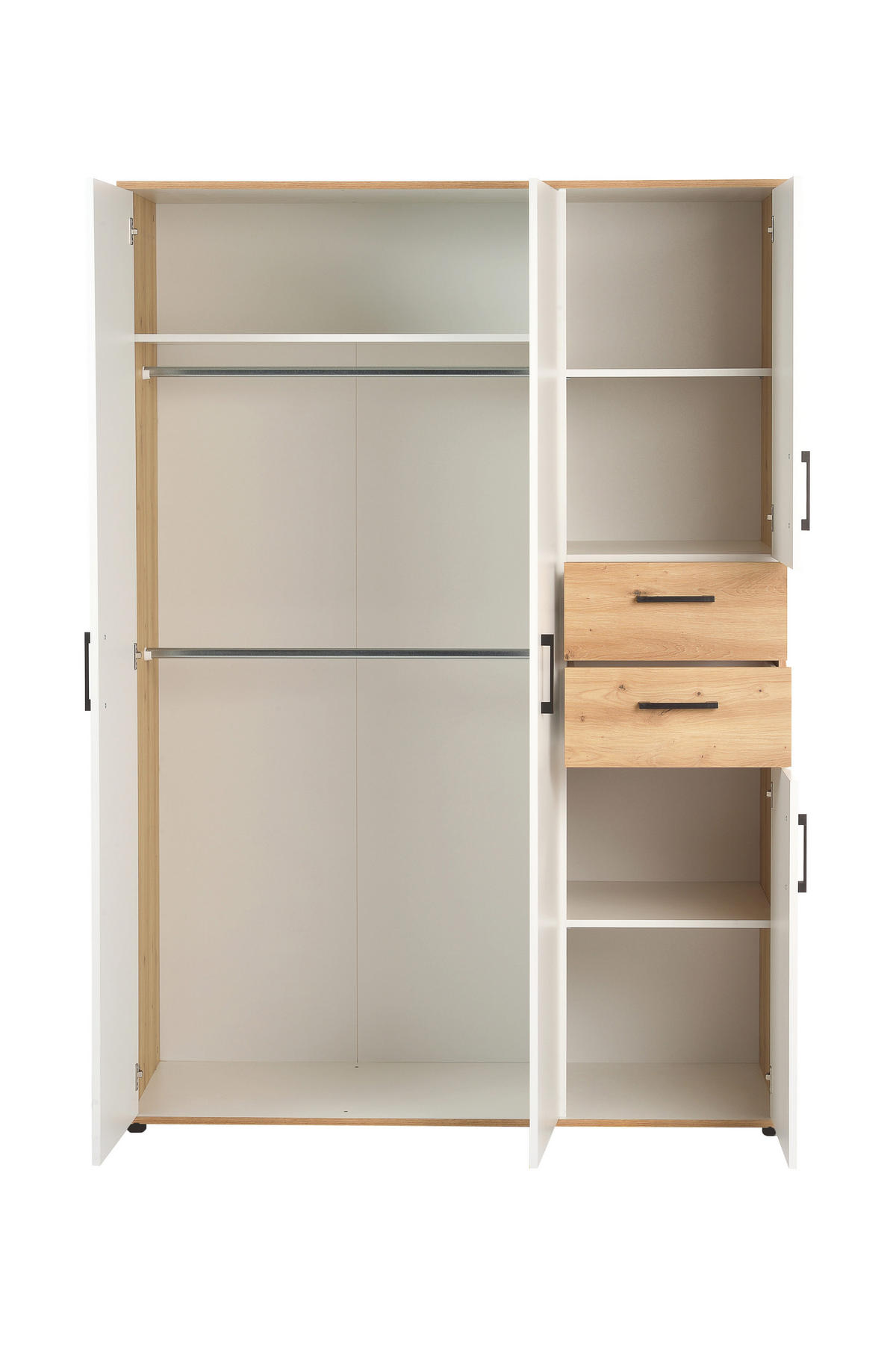 KLEIDERSCHRANK Bente 4-türig Weiß / Artisan Oak - Schwarz/Weiß, Holzwerkstoff/Kunststoff (130/188/54cm) - arthur berndt