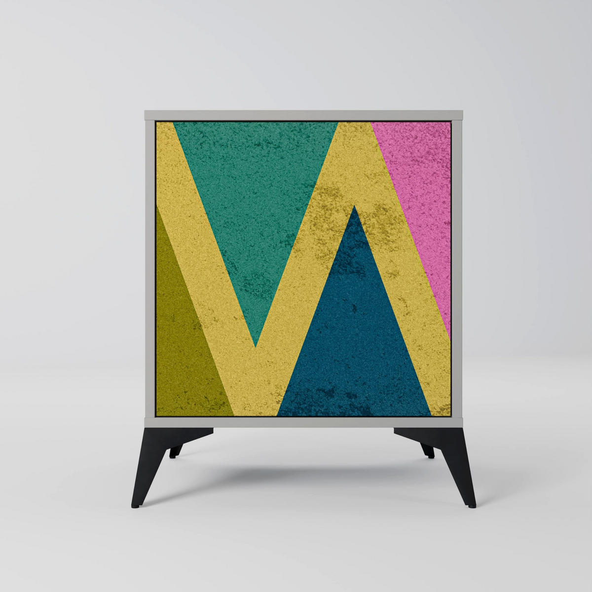 SIDEBOARD COLORFUL TRIANGLES, Grau, 57,5x42x75,5 cm, Goldfarbene Metallfüße - Goldfarben/Multicolor, Holzwerkstoff/Metall (57.5/75.5/42cm) - SpaceRebels