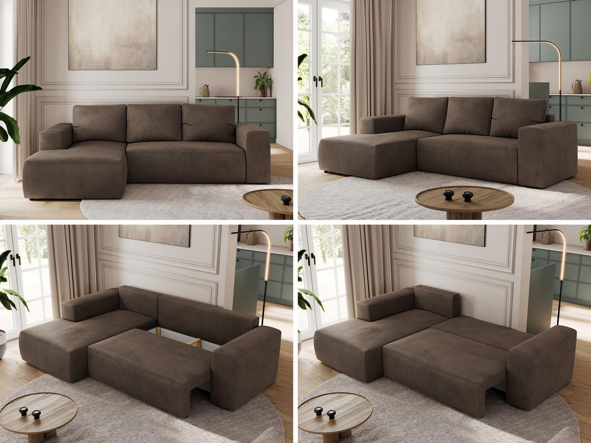 ECKSOFA TRENTINO L Braun Velvet - Links - Schwarz/Braun, Textil (266/164cm) - MKS