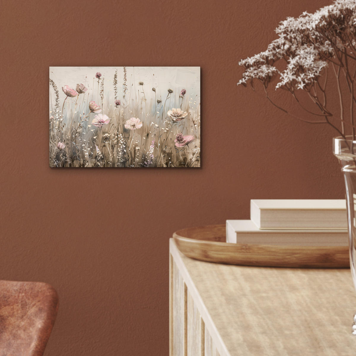 KOVOVÝ OBRAZ Kvety - Ružová - Moderné - Béžová 30x20 cm - béžová, kov (30/20cm) - MuchoWow