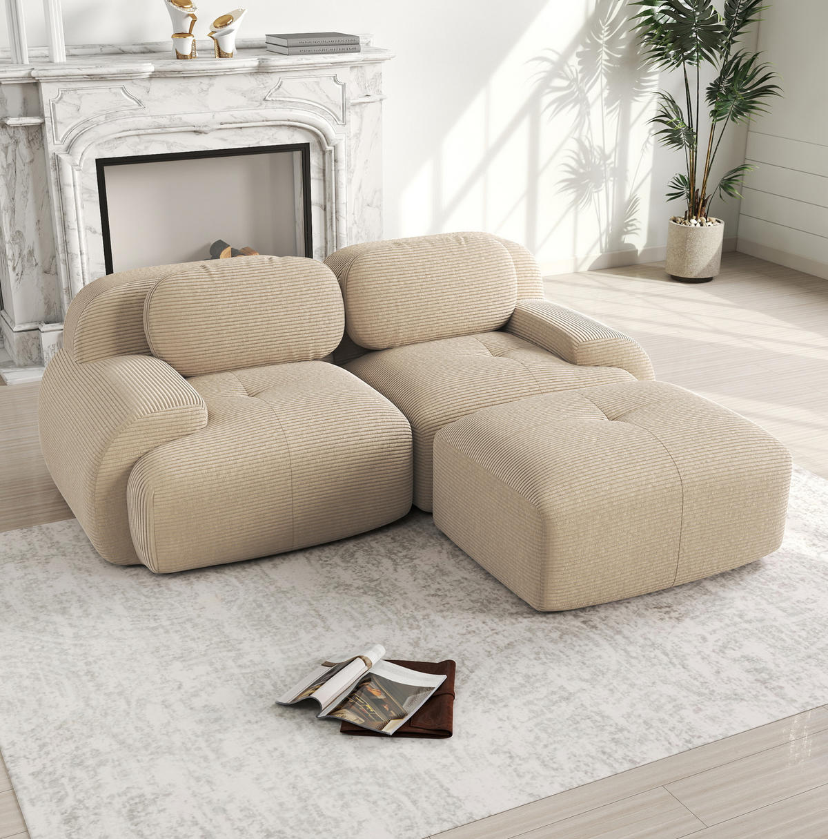 ECKSOFA modular aus Cord Beige rahmenlos - Beige, Kunststoff (178/208.1cm) - Meubliv