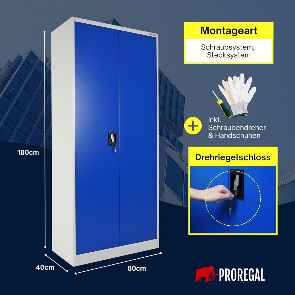 FLÜGELTÜRENSCHRANK Elephant 2er-Set 180x80x40cm 4 Ebenen Blau/Lichtgrau - Blau, Metall (160/180/40cm) - PROREGAL