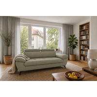 3-SITZER Karlstad Chenille Grün verstell. Kopfstützen B 215 cm - Jadegrün, Kunststoff/Textil (215/84/100cm) - foamnova