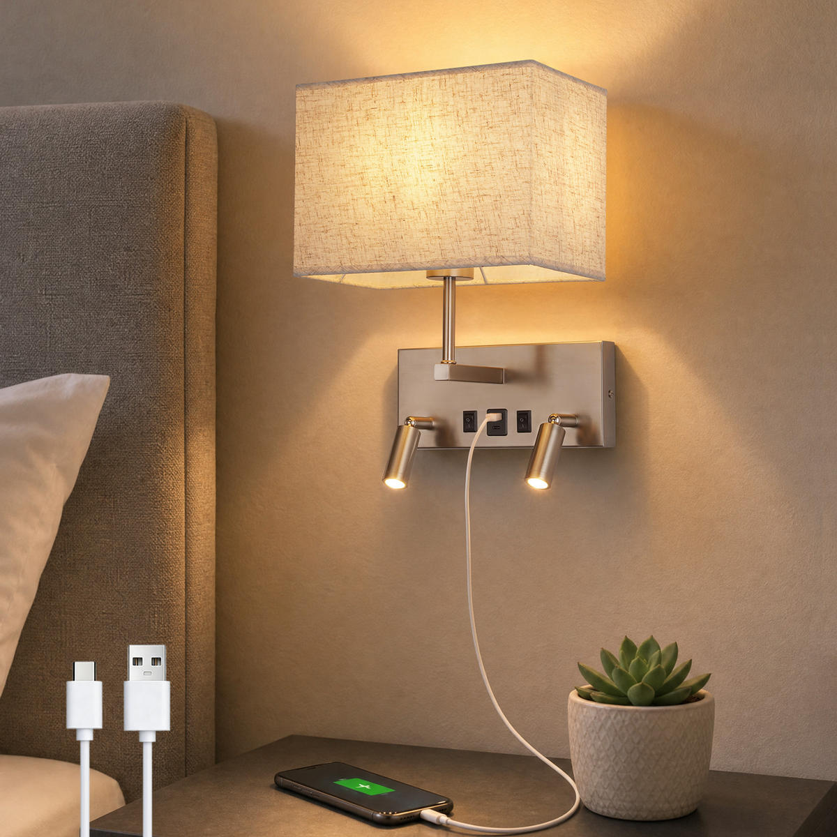 LED WANDLEUCHTE Noxvin 25/15/33.5 cm - Nickelfarben, Textil/Metall (15/33.5/25cm) - ZMH