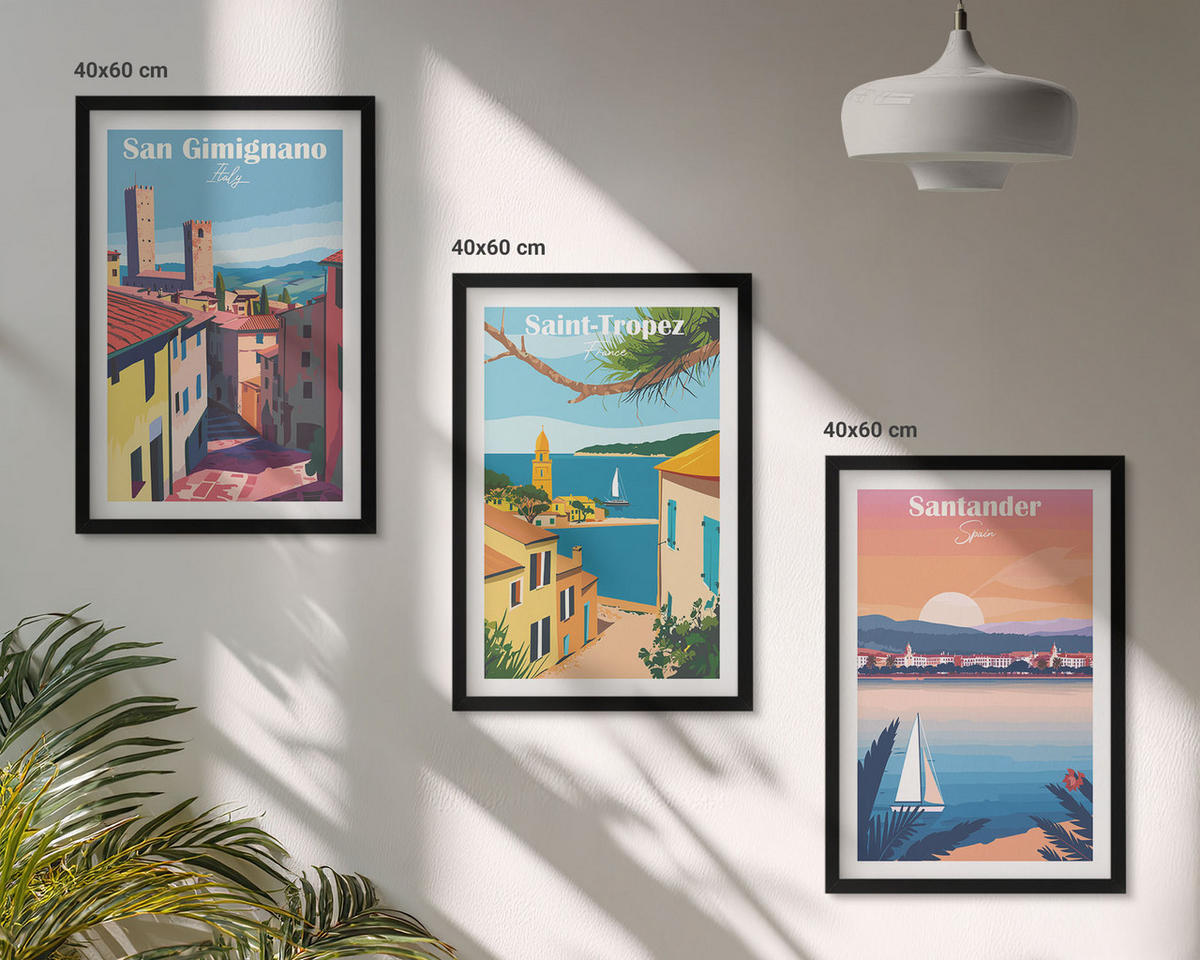 BILDER SET 3er Set - 40x60 cm Schwarzer Rahmen - Italienische Stadtlandschaften - Schwarz, Kunststoff (40/60cm) - TULUP