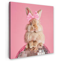 LEINWANDBILD Schleife - Discoball - Kaninchen Deko Groß 90x90 cm - Pink, Textil (90/90cm) - MuchoWow