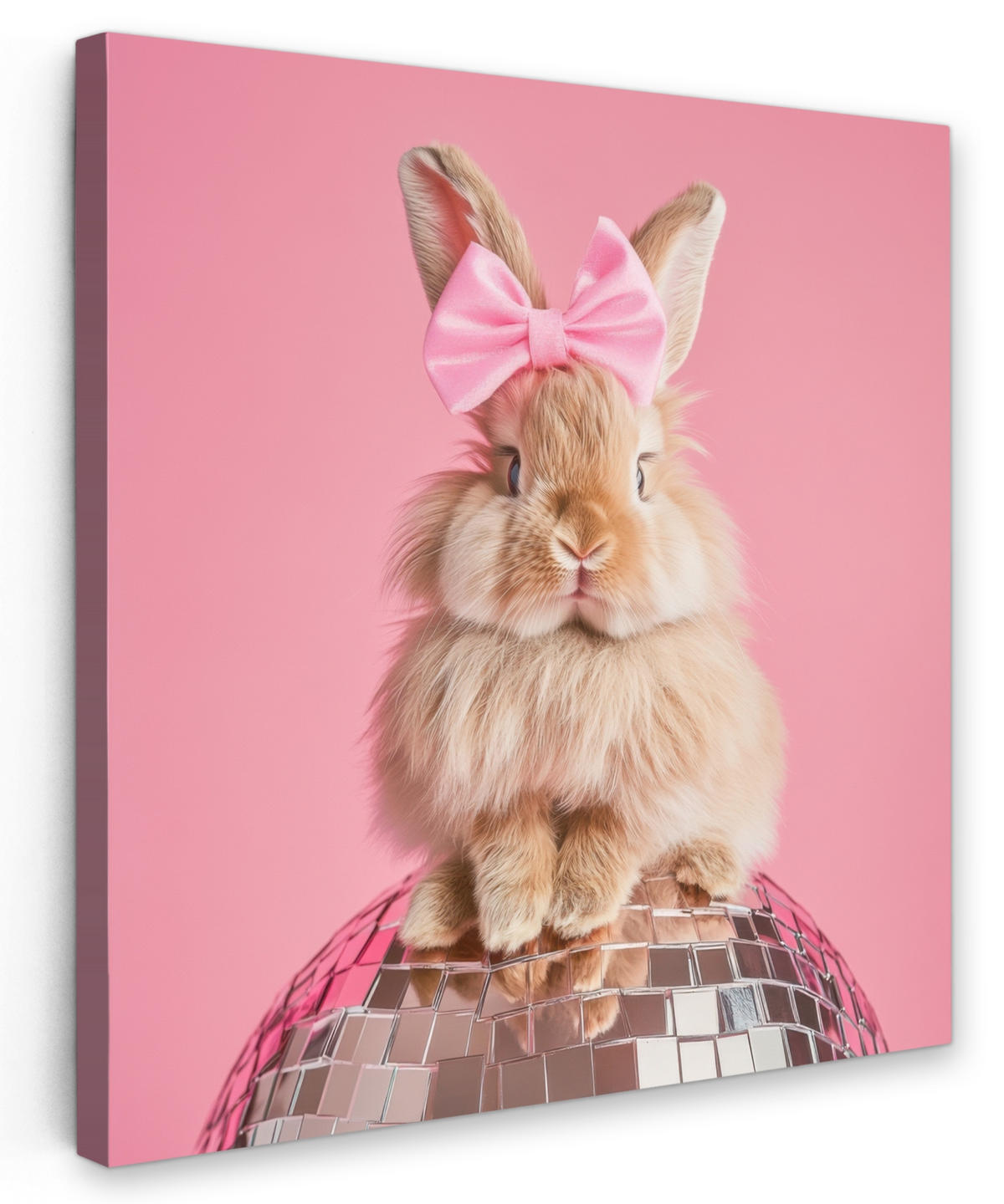 LEINWANDBILD Schleife - Discoball - Kaninchen Deko Groß 90x90 cm - Pink, Textil (90/90cm) - MuchoWow