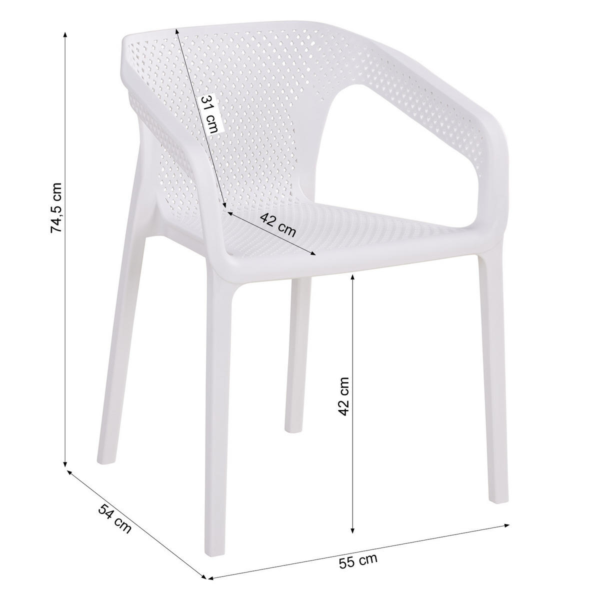 GARTENMÖBEL-SET 3-tlg. Kunststoff Weiß - Weiß, Kunststoff/Metall - Homestyle4u