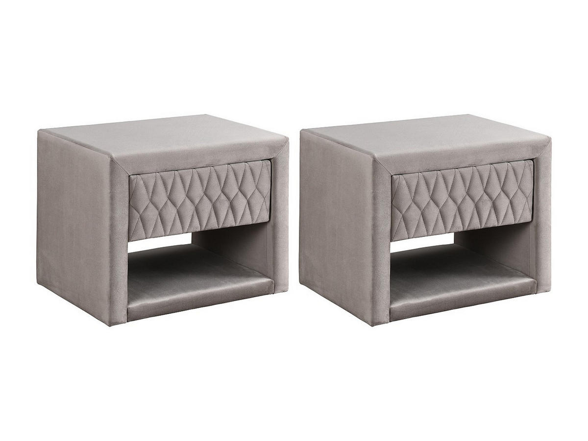 2ER-SET Nachttische DANIELE – 1 Schublade & 1 Ablage – Samt – Beige - Beige, Textil (50/41/35cm) - Vente-Unique