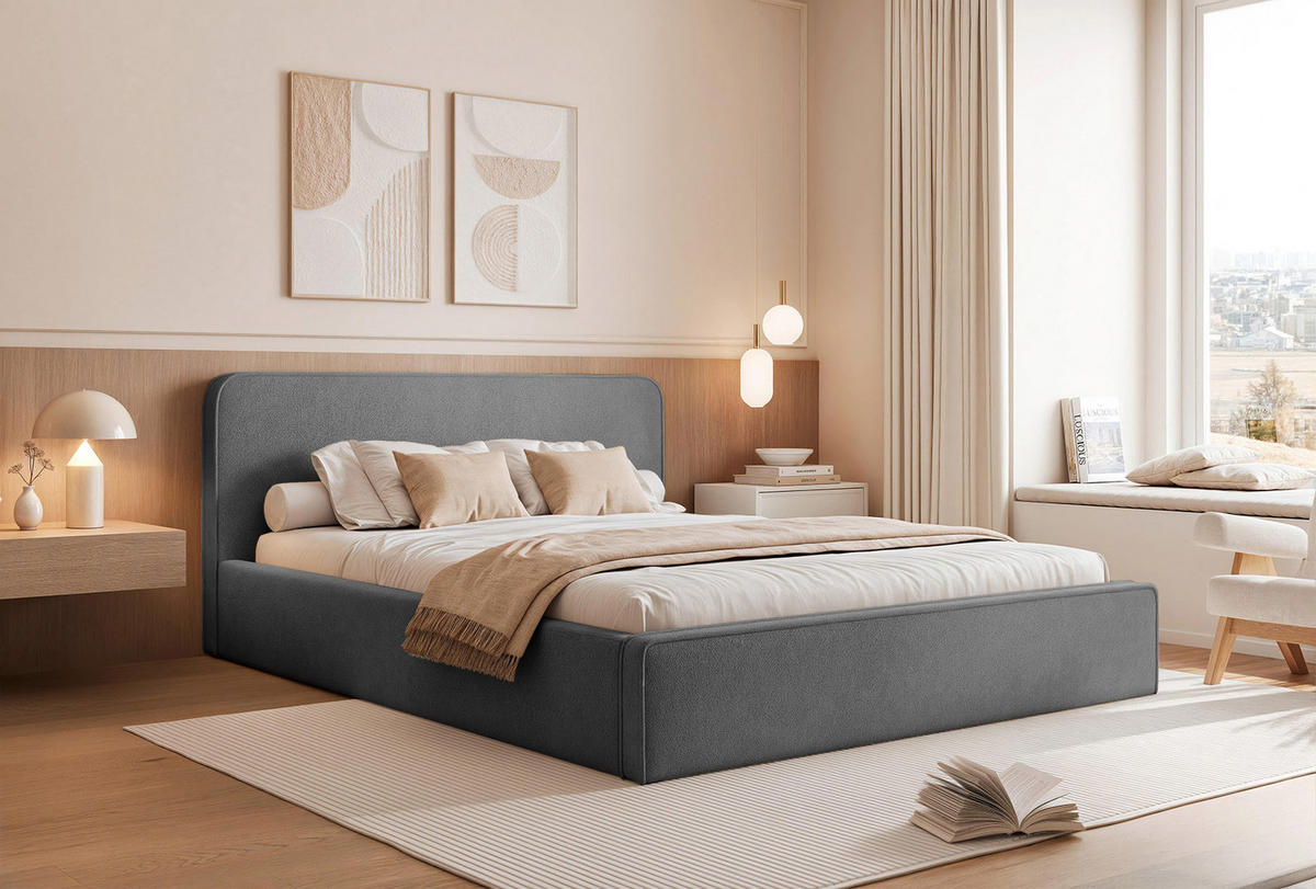 POLSTERBETT Monteli 140x200 cm, Grau - Grau, Textil (140/200cm) - Fedve