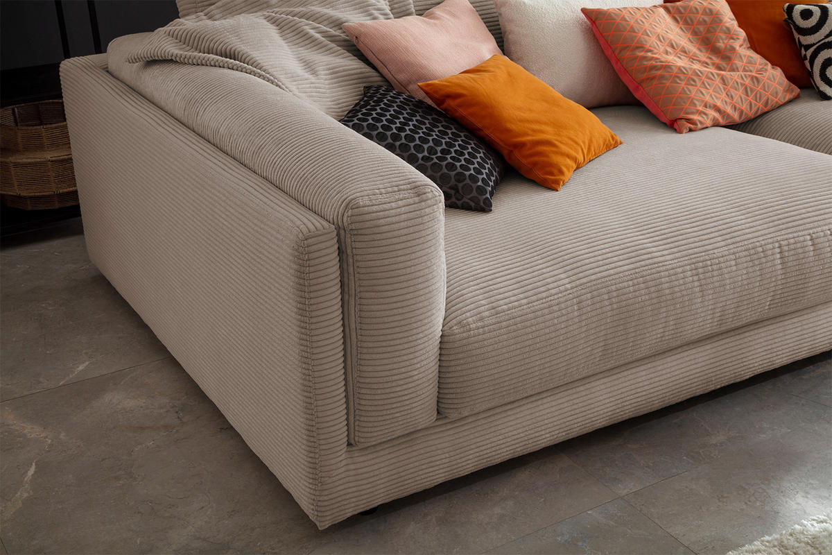 BIG SOFA RAINA Taupe Cord - Taupe/Schwarz, Kunststoff/Textil (254/85/150cm) - KAWOLA