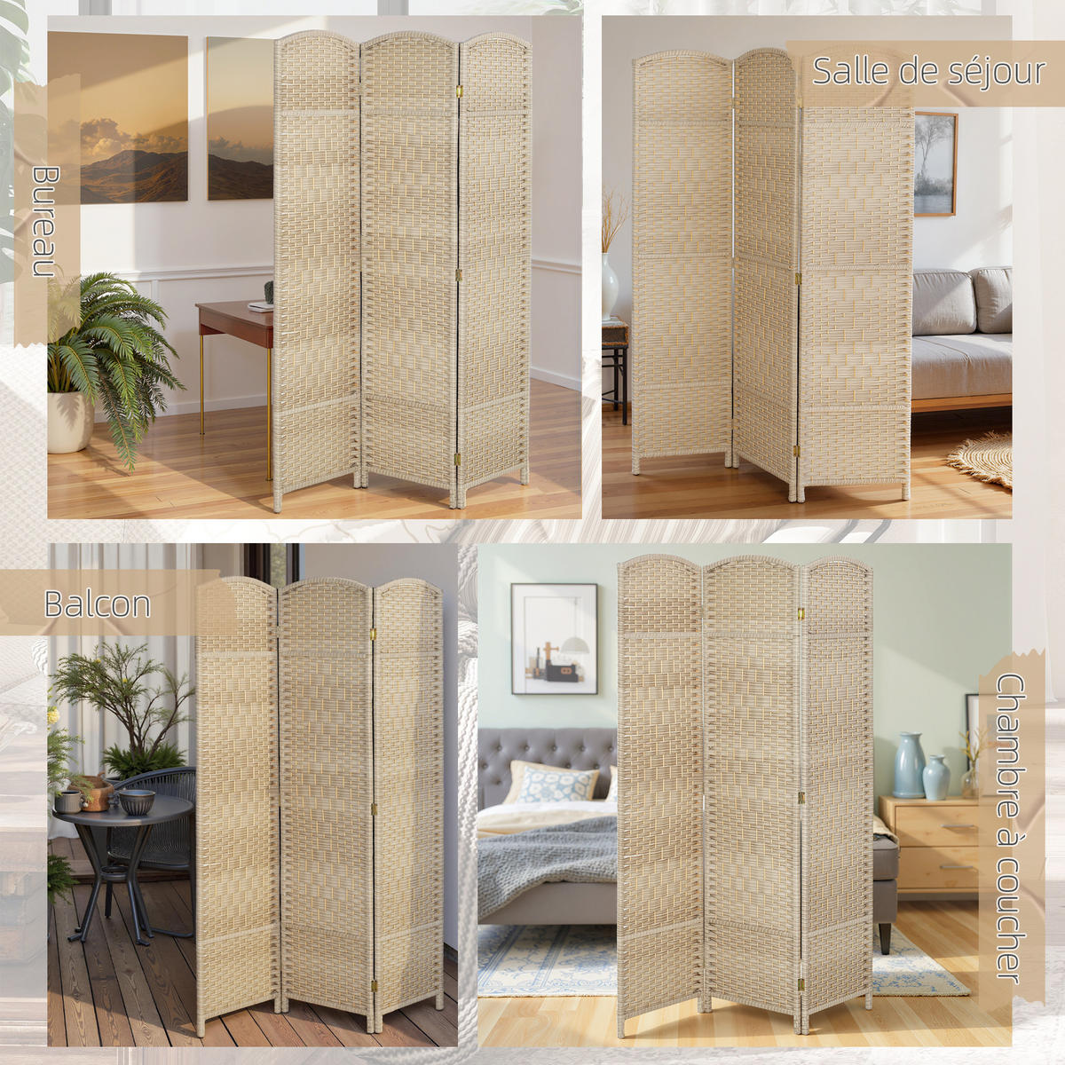 PARAVENT 3-tlg DE-14374 faltbarer PARAVENT aus Holz Eiche - Eichefarben, Kunststoff (135/180/1.7cm) - ComfortXL