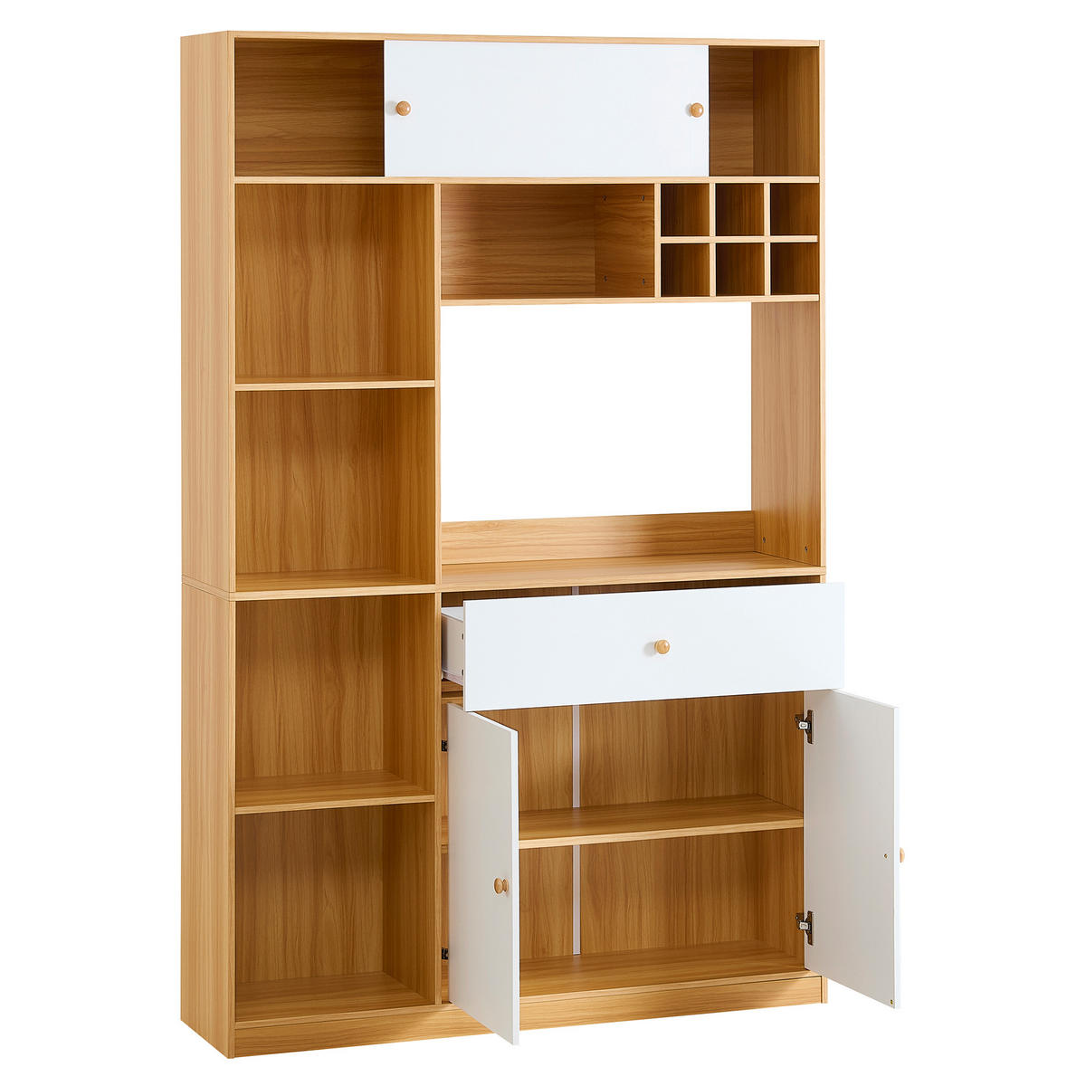 HIGHBOARD mit LED Mikrowellenfach & 3 Türen - Eichefarben, Holzwerkstoff (115/180/35cm) - Urban Meuble