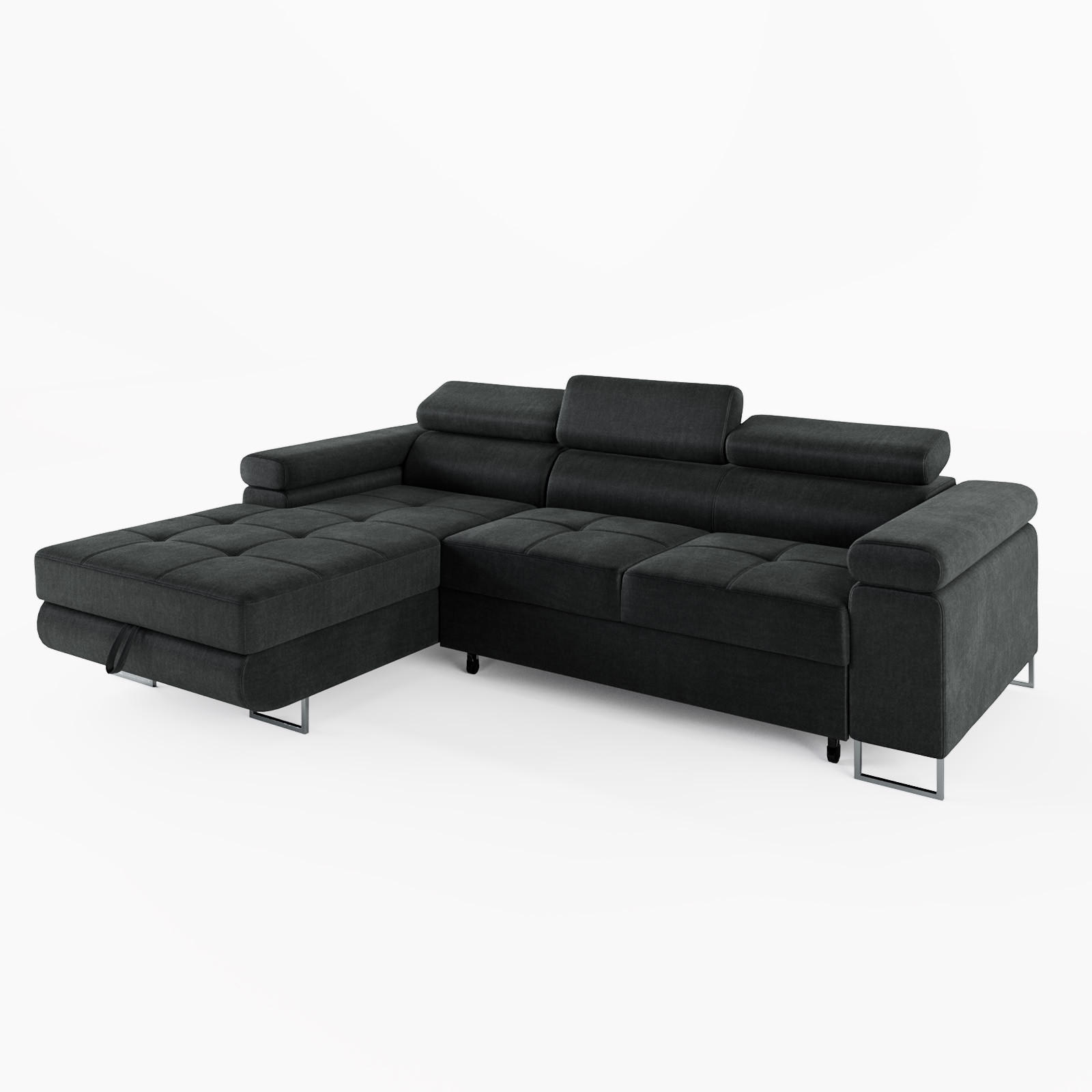 ECKSOFA VEMO MINI Links Dunkelgrau Velour-Stoff Kompakter Komfort für Wohnräume - Dunkelgrau, Textil (235/175cm) - Barchello