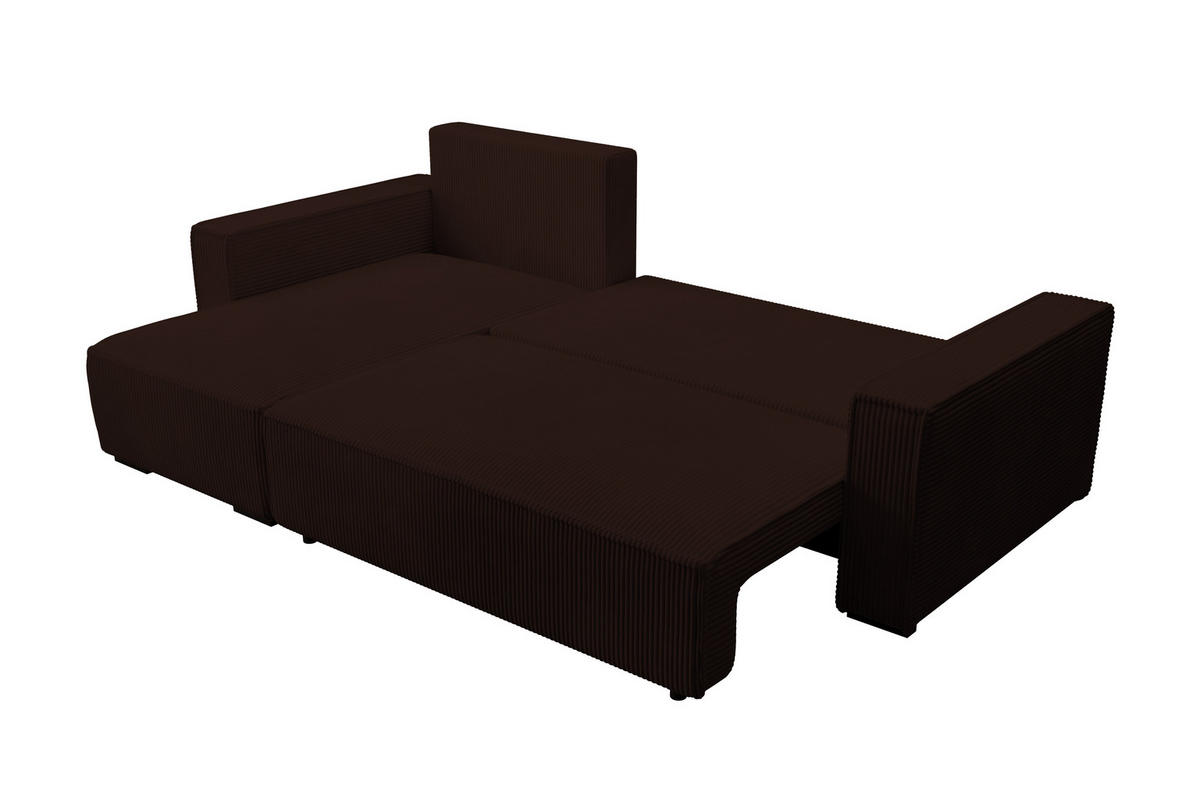 ECKSOFA CUDDY L, Eckcouch in L-Form mit Schlaffunktion und Bettkasten, Farbe: Dunkelbraun, Cordstoff, Ottomane Links - Dunkelbraun, Textil (240/140cm) - Storez24