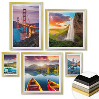 WANDBILDER 5er Set - 50x50 cm & 20x30 cm & 40x60 cm Goldrahmen - Bergseen, Boote, Brücken - Goldfarben, Kunststoff (40/60cm) - ArtPrintCave
