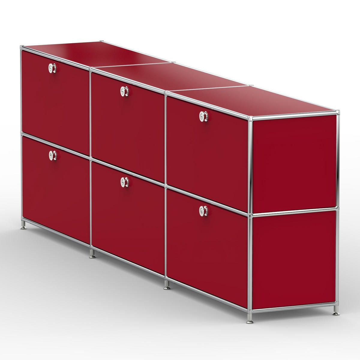 AKTENSCHRANK, 6 Schubladen & Schloss, Breite 227 cm, Rubinrot - Chromfarben/Silberfarben, Metall (40/80.5/227.2cm) - Versee