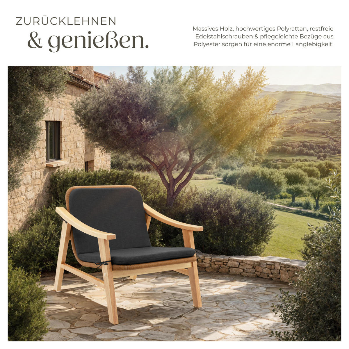 RATTAN STUHL Treviso,69 x 76 x 69,5 cm,natur - Naturfarben, Kunststoff (69/69.5/76cm) - tectake