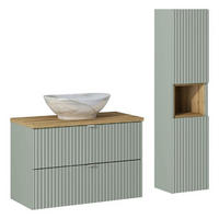 BADMÖBEL-SET 5 Teile - Line Reed Green L BM74 in Schilfgrün/ Evoke Eiche - Eiche Artisan/Grün, Holz (80/57/40cm)